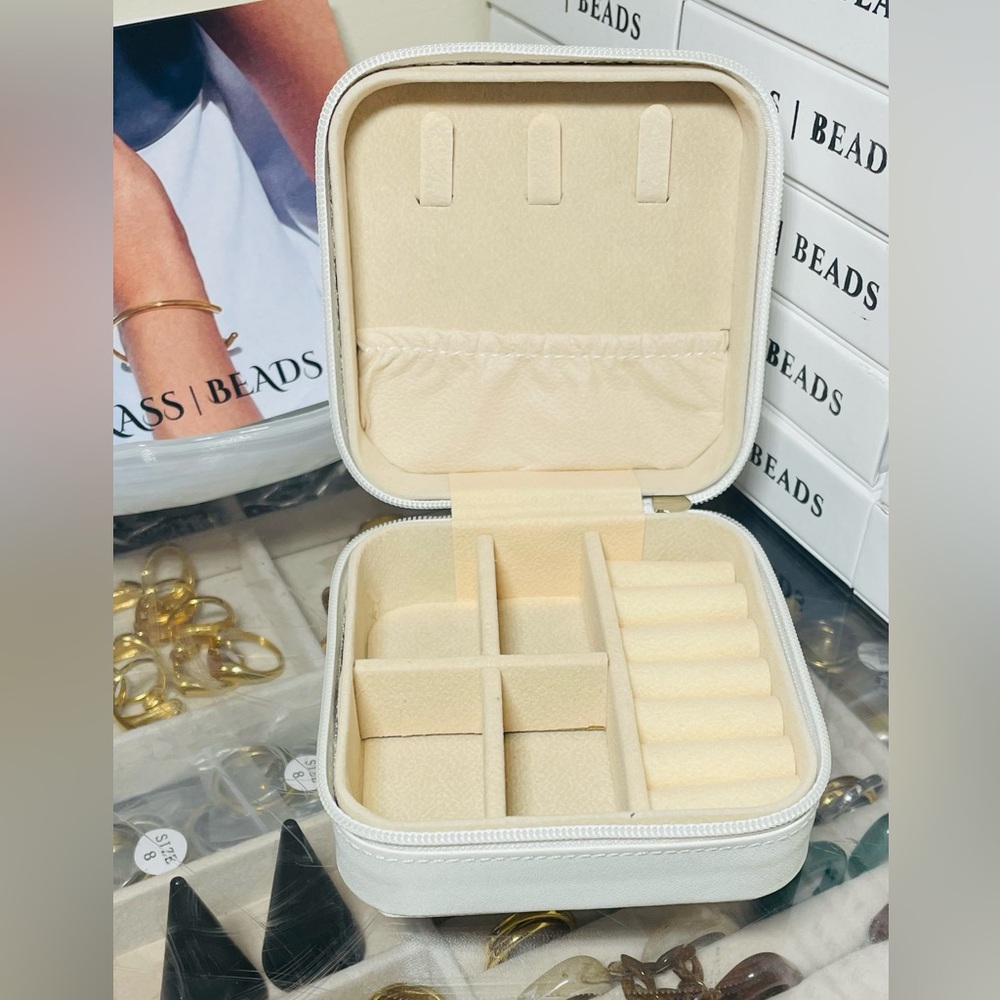 Compact Travel Jewelry Box Case - Cream - Picture 2 of 4